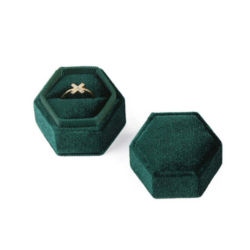 Hexagon Velvet Ring Box jewelry box Display Holder for Wedding Engagement
