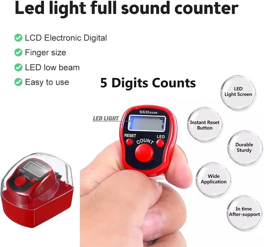 Fiada 5 Stück Digitaler Fingerzähler Mini Elektronischer Reihenzähler Kunststoff LED Finger Klicker Manueller Handheld Tally Zähler für Muslimische Sport Golf Schlagzähler (Klassische Farbe Fiada 5 Stück Digitaler Fingerzähler Mini Elektronischer Reihenzähler Kunststoff LED Finger Klicker Manueller Handheld Tally Zähler für Muslimische Sport Golf Schlagzähler (Klassische Farbe