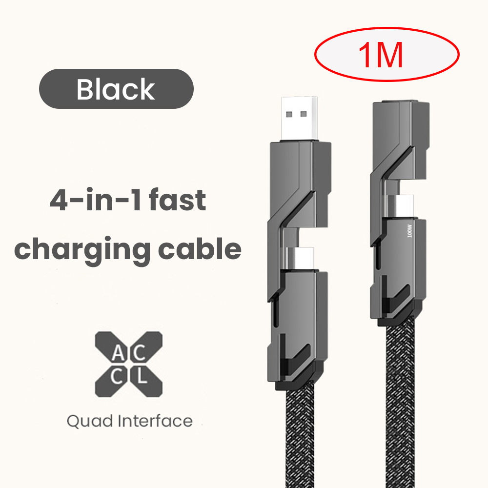 4 in 1 Fast Charging USB Type C Cable Charger Cable Data Cable For phone Phones Accessories Mobile Phone Cable Flat Braided Anti-Tangle Charger Cord SJX-035. 
