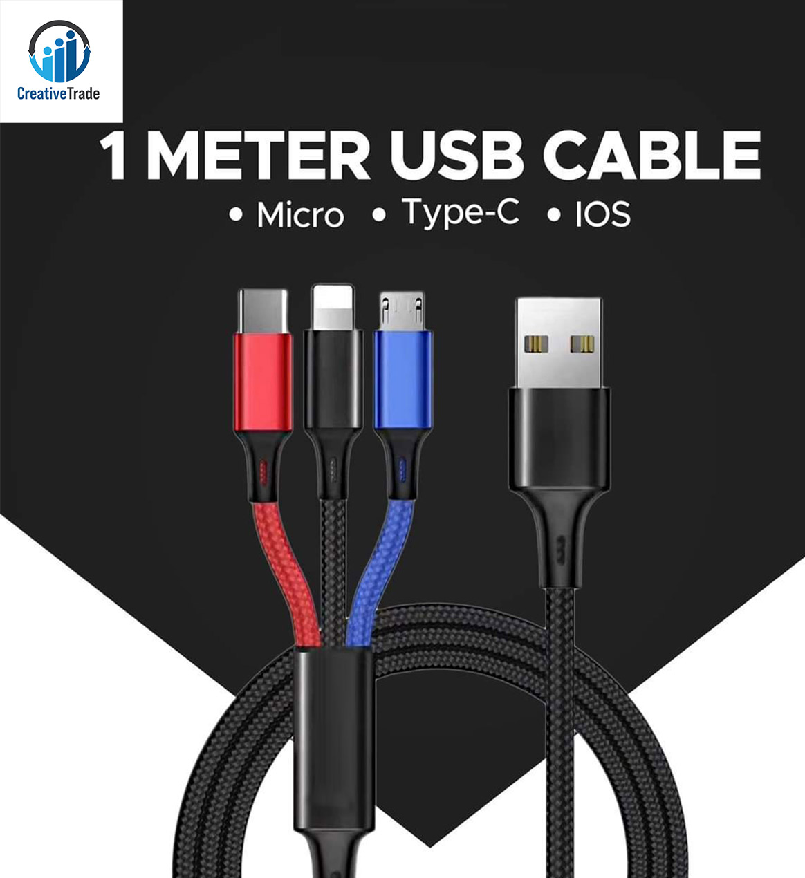 3-in-1 charging cable Input Type: USB. Output: Type-C, Micro, I_phone ...