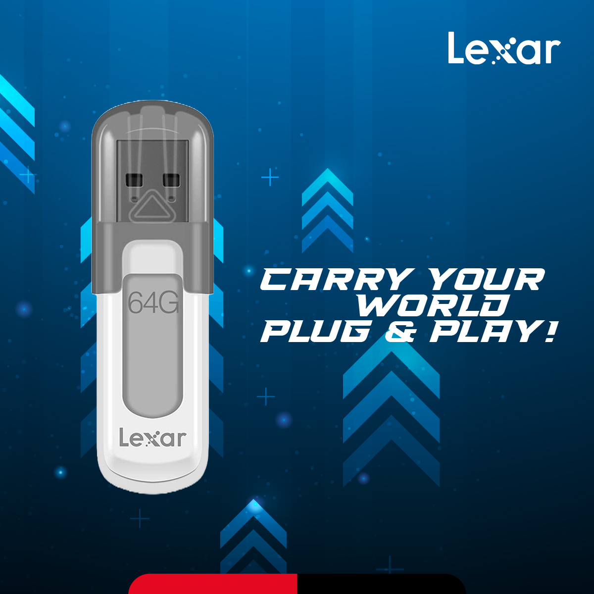 Lexar JumpDrive V100 64GB USB 3.0 Pen Drive with Protective Cap - Plug-and-Play - PC/Mac Compatible. 