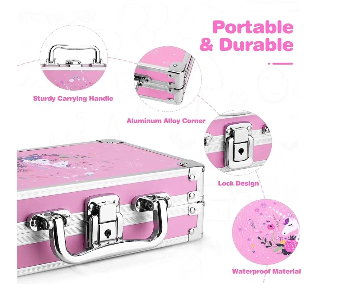 Unicorn Pencil Box for Girls Kids, Lock Box for School with Portable Handle and Uncorn Keychain, Pink Pencil Box, Cute Unicorn S. 