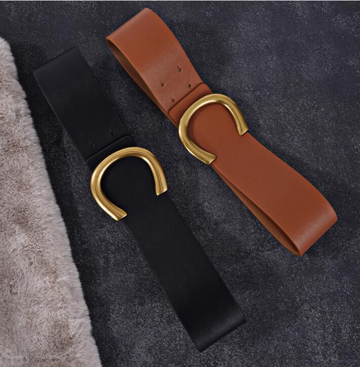 Punk Vintage Big Buckle Belts For Women New Design Black Waistbands Dress Lady Fashion Brown Wide PU Leather Waist Strap Coat. 