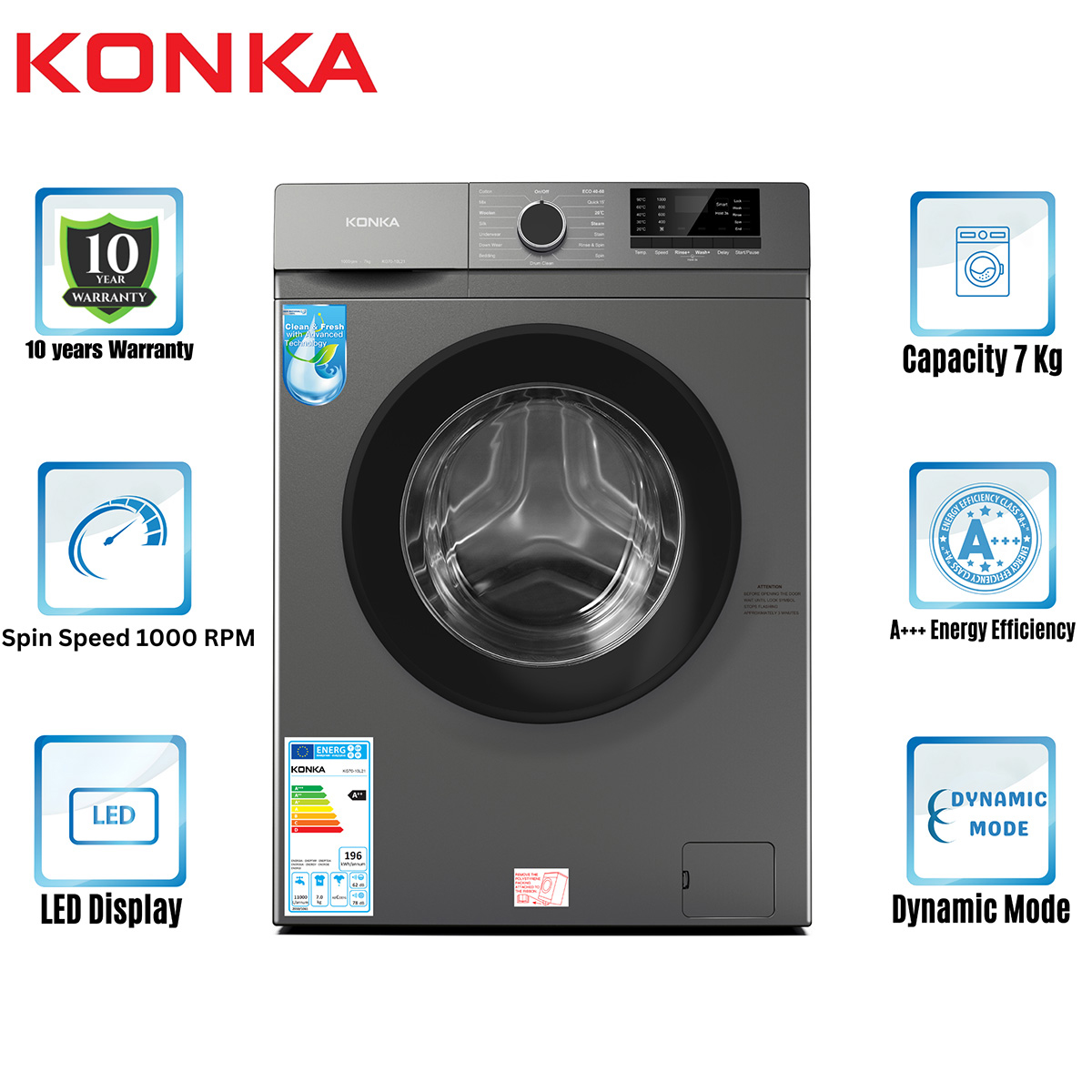 KONKA Washing Machine KG70-10L21 (7.0 KG) Front Loading With Free Delivery