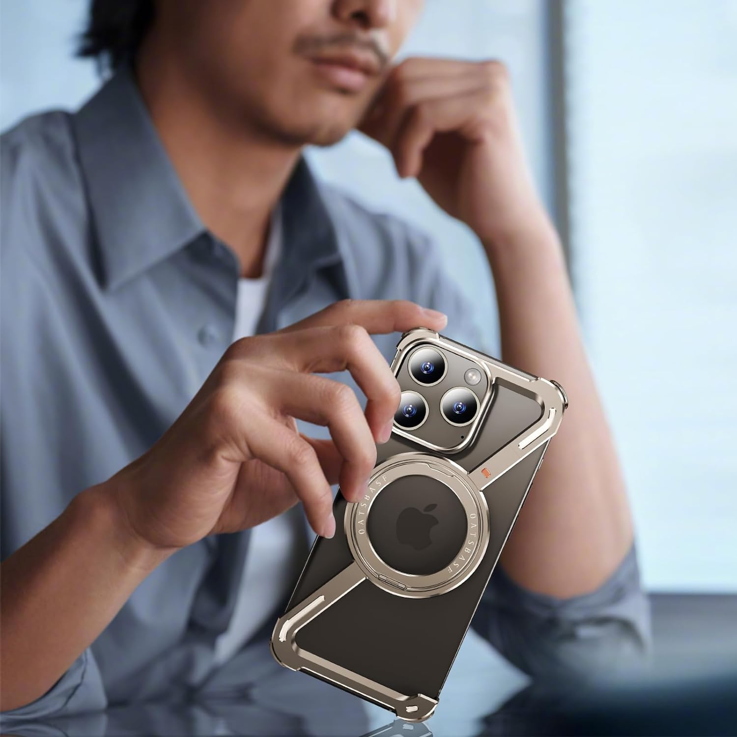 Metal Magnetic Case for iPhone 15 Pro Max 14 13 Z Shape Frameless Design 360° Rotation Kickstand. 