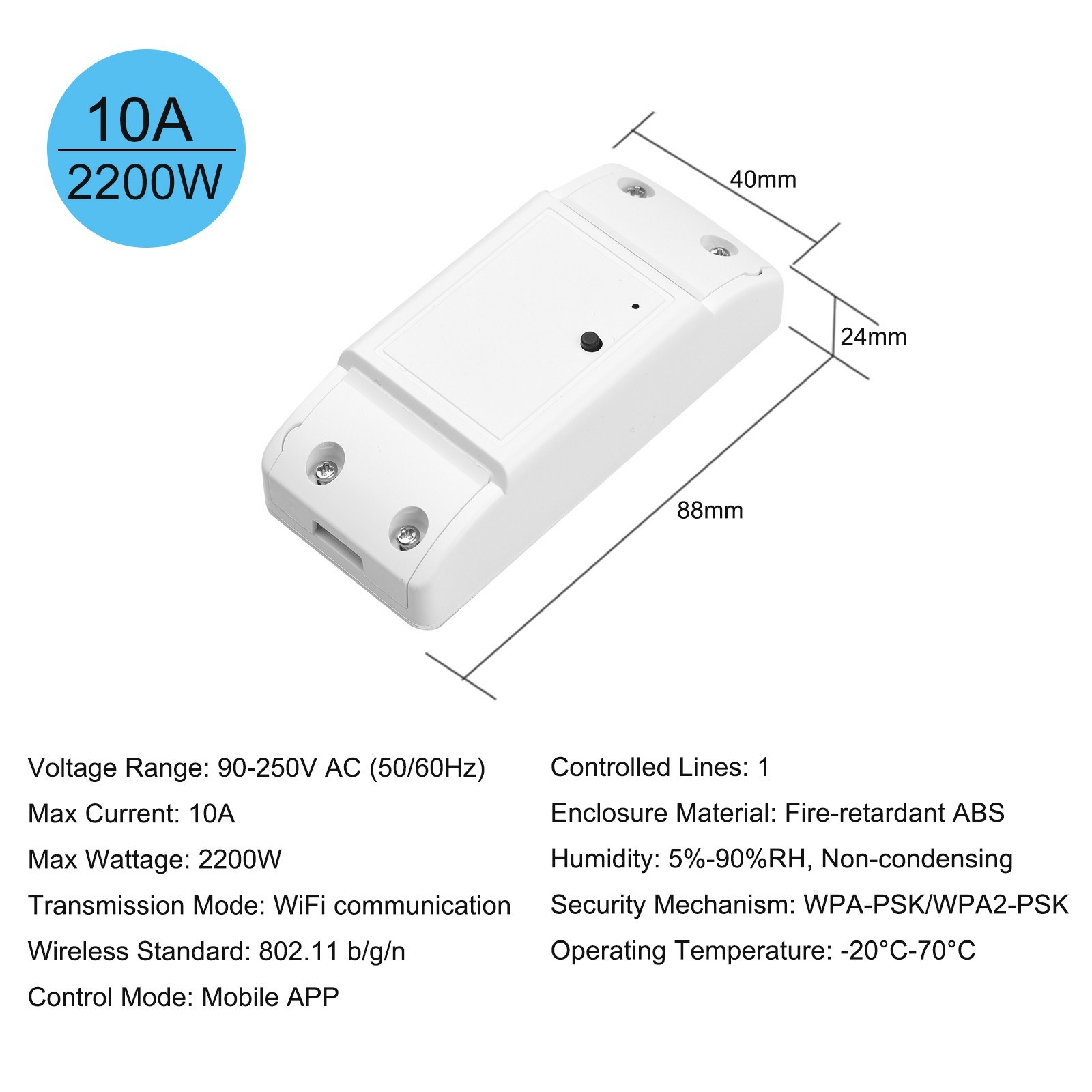 10A/2200W WiFi Smart Switch Compatible with Amazon Alexa for Google Home Timer - white. 