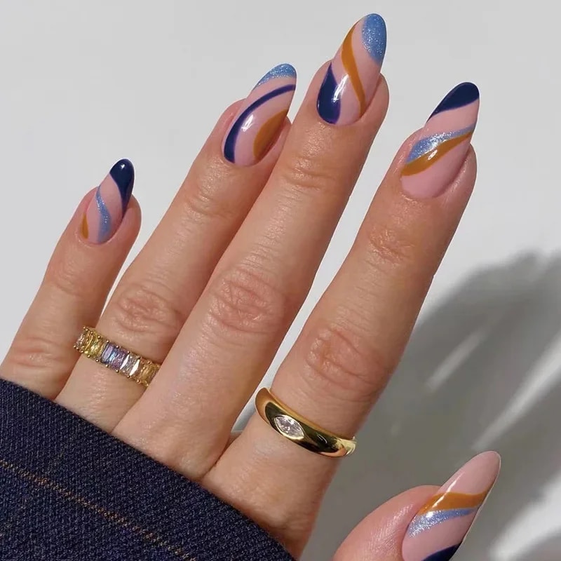 24Pcs/Set Khaki Gradient Wearable Nails Long Ballet Glossy Press on Acrylic Nails Artificial Full Coverage Stick on Nails. 