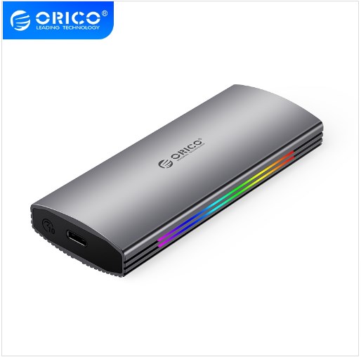 ORICO M2R2-G2-SV 10Gbps Multi-Color Glowing RGB Gaming Style M.2 NVMe SSD Enclosure(Silver). 