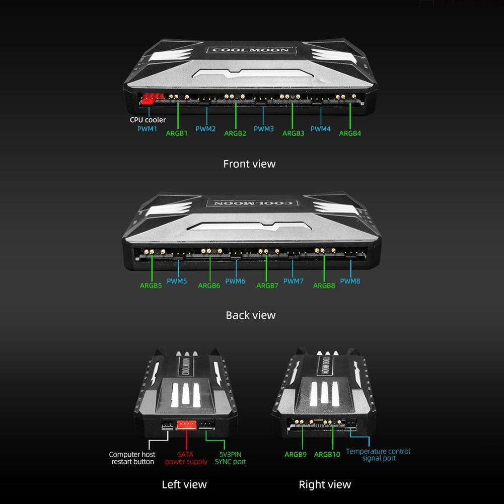 (NEW)Coolmoon P-argb Controller 4-pin Pwm 5v 3pin Smart RGB Remote Controller Chassis Fan Hub Pc Case Cooling Fan. 