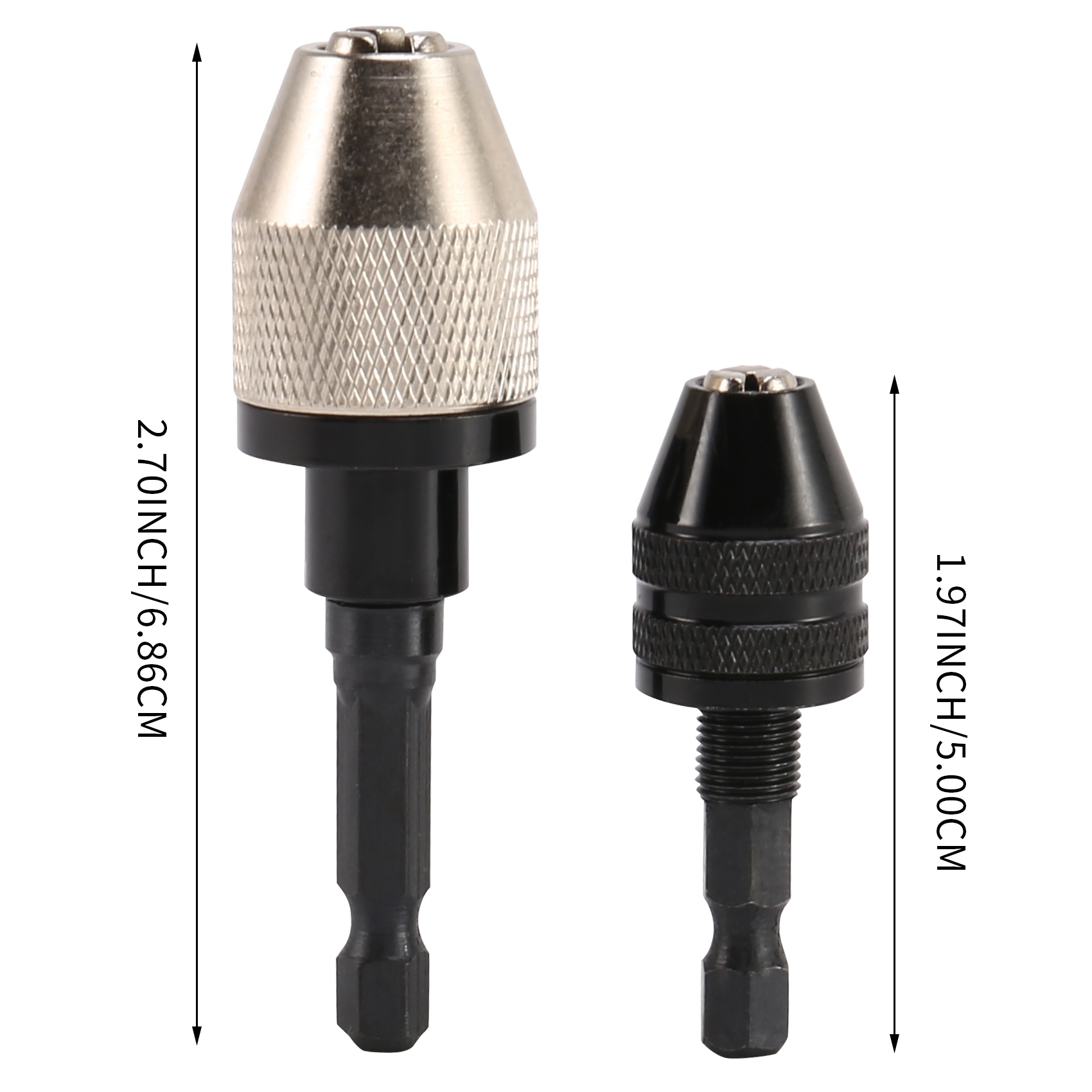 2 Pieces Keyless Drill Chuck 1/4 Inch Hex Shank Keyless Drill Chuck Fast Change Adapter in 0.3-6.5 mm, 0.3-3.6 mm. 