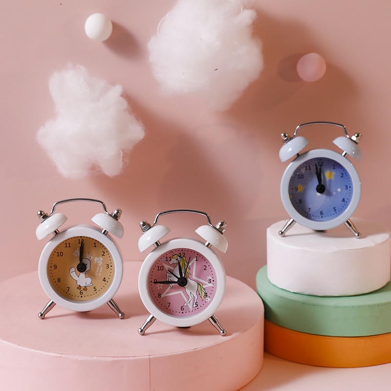 Mini Alarm Clock Electronic Round Number Double Bell Desk Table Digital Quartz Clock Home Decoration Retro Portable Cute Durable. 