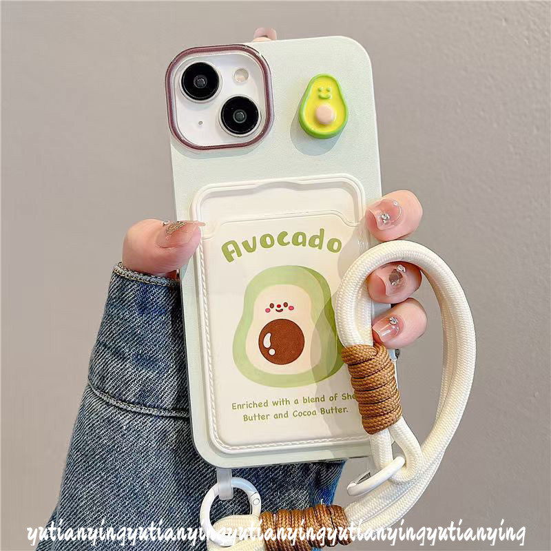Cartoon Candy Shell Fruit Doodle Peach Avocado Case Compatible for IPhone 11 13 15 14 12 Pro Max XR 7Plus X XS Max 15 8 6s 7 6 Plus SE Luxury Wallet Slot Card Double Lanyard Cover. 