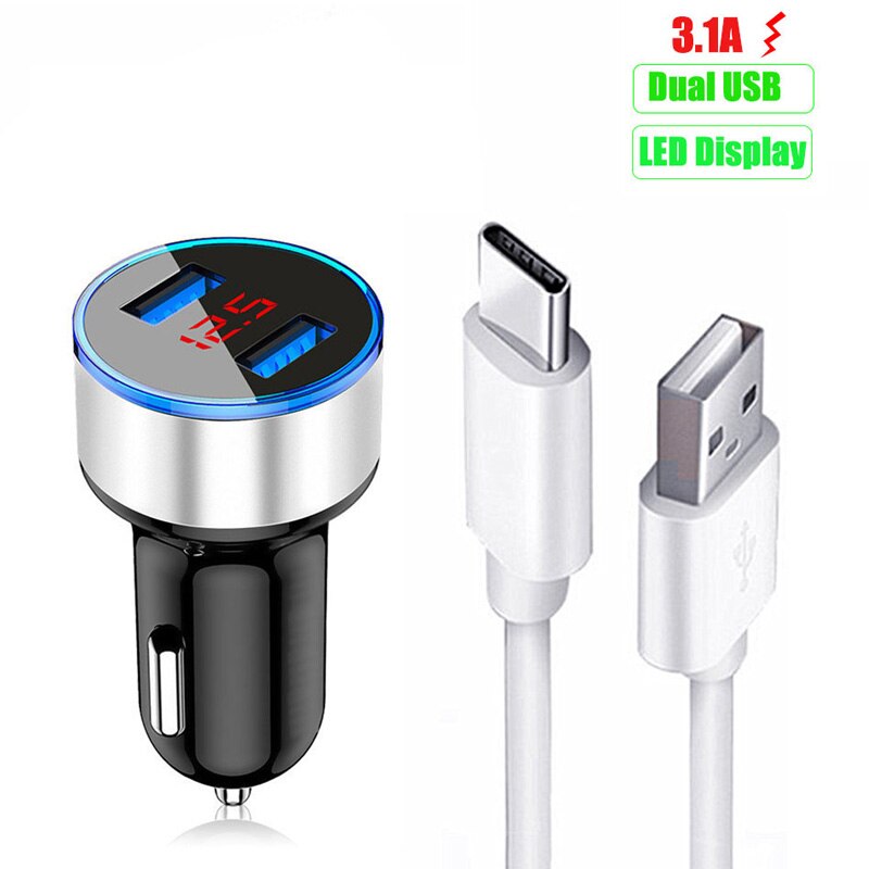 【happy one】Type-C USB Charging Cable Phone Adapter For Samsung A12 A42 A50 A71 A51 3.1A Fast Charging Dual USB Charger. 
