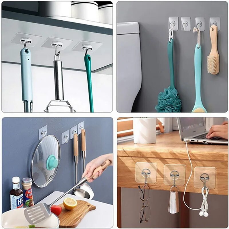10pc Transparent Hooks Strong Self Adhesive Key Storage Hanger Multi-Function Towel Hanging Hook For Kitchen Bathroom Storage. 