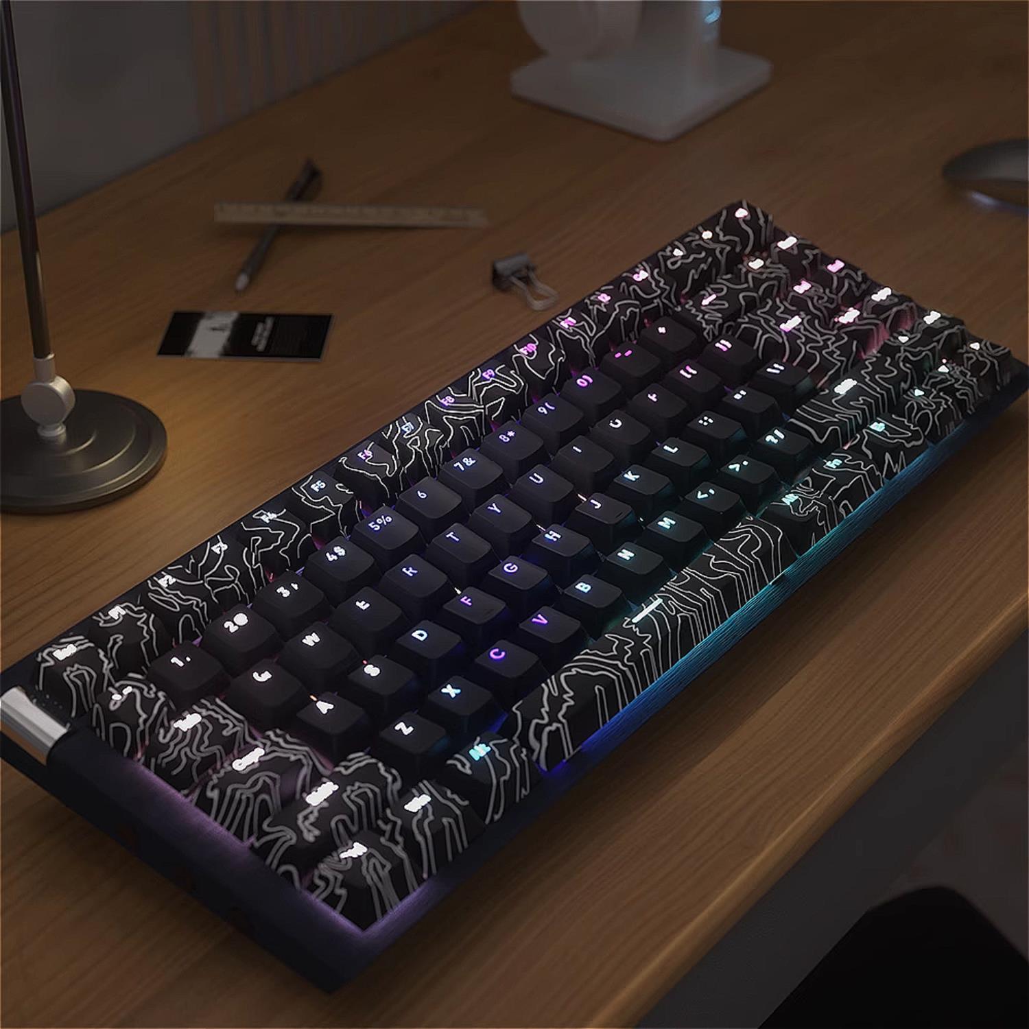 PBT Colored Mechanical Keyboard Keycaps, Cherry MX Cool Custom Side Printed Keycaps, OEM Specification, Supports ANSI ISO. 
