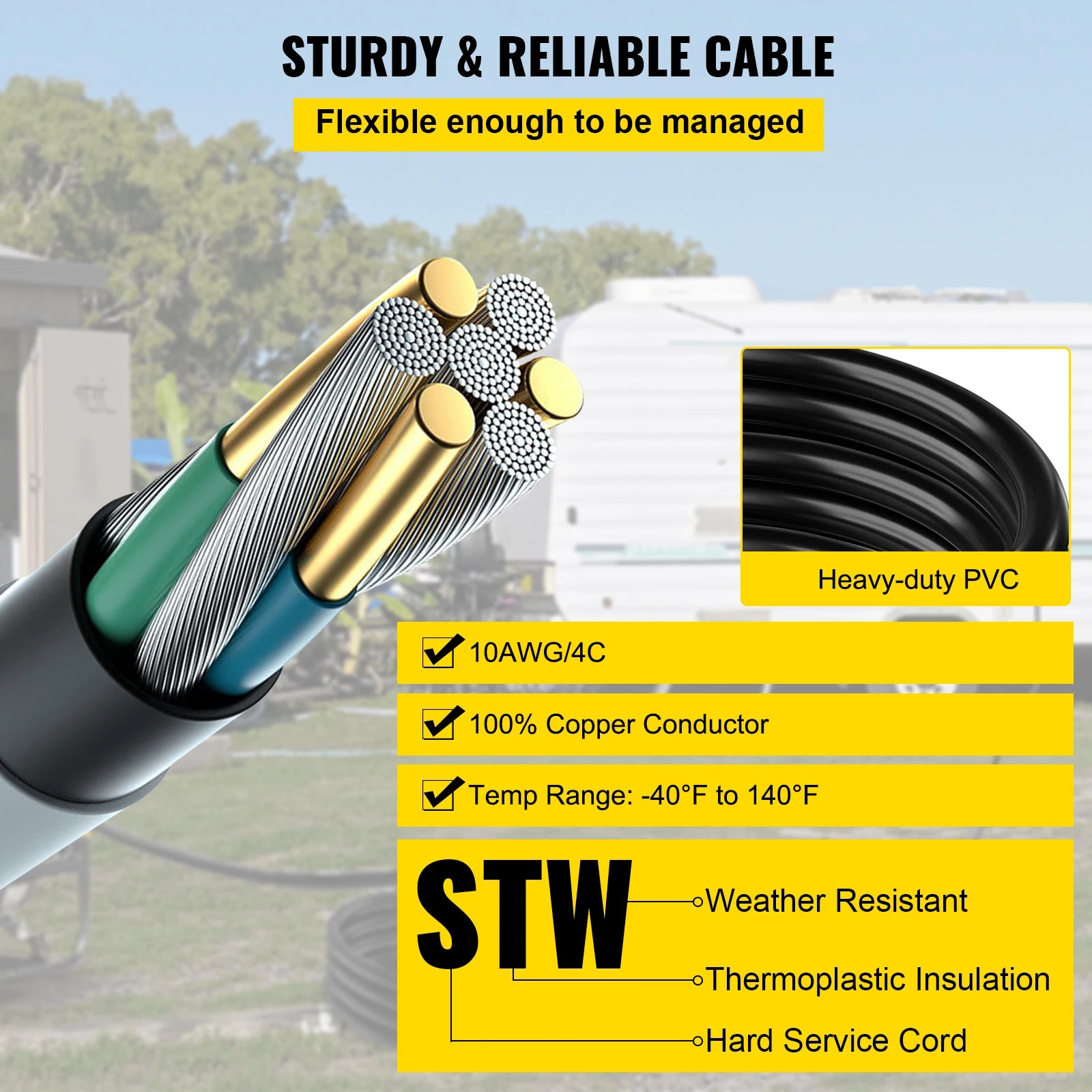VEVOR Heavy Duty Generator Extension Cord 20FT 40FT 50FT 30Amp Weatherproof Emergency Twist Lock SJTW Power Cable for Outdoor|n. 