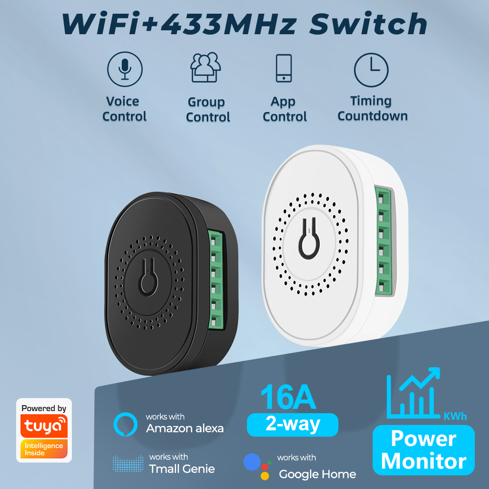 【Fashion】Tuya smart wireless switch-with monitor-16A mini 2 way timer breaker-work for Google Home Alexa. 