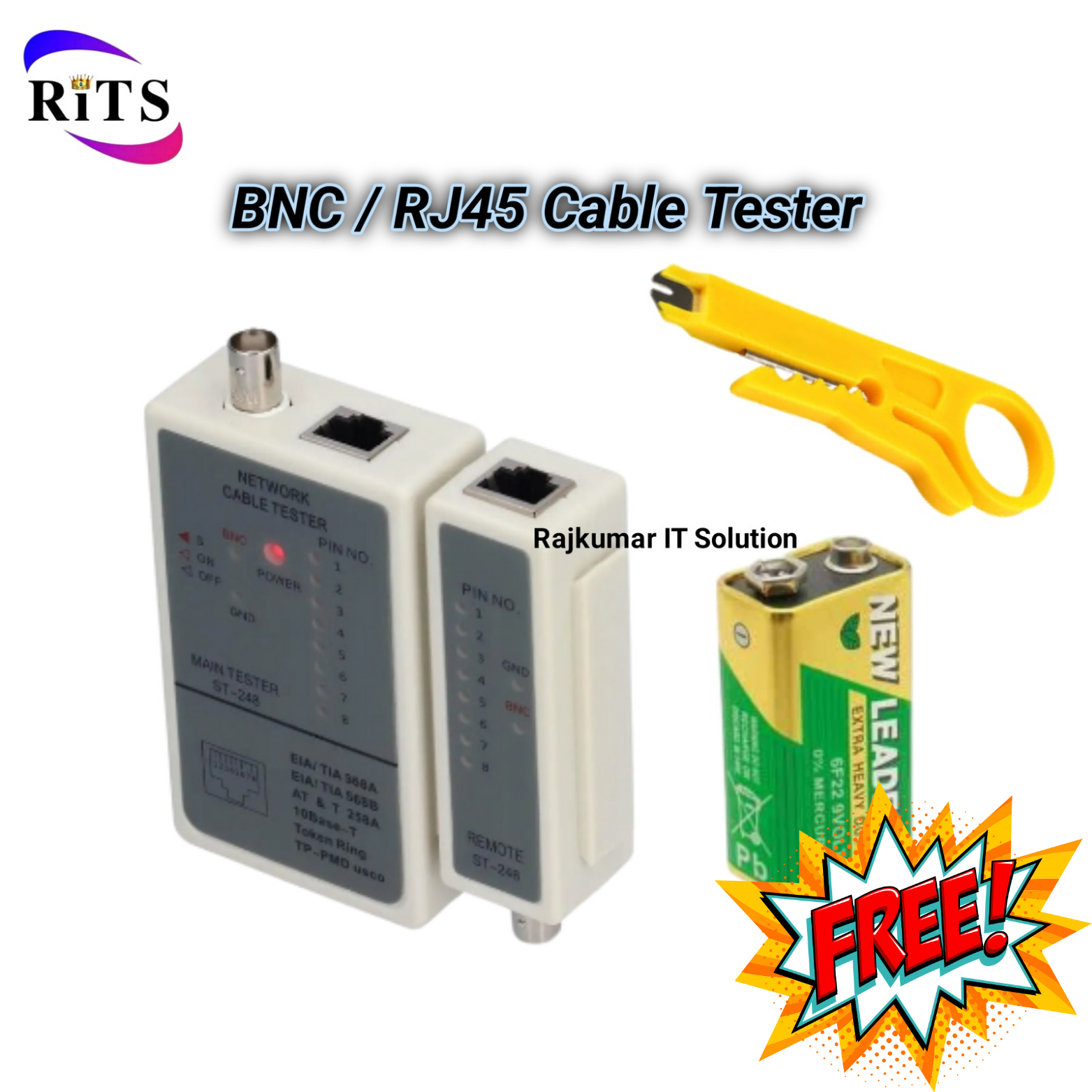 High Quality Network Cable Tester LAN UTP CAT5 CAT6 RJ45 RJ12 RJ11 BNC Coaxial CCTV Cable Tester (Model:ST-248) with 9v Battery & Cable Cutter