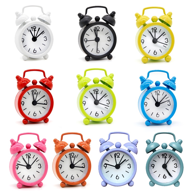Nordic Mini Alarm Clock Creative Pointer Table Clock Round Bedside Clocks Best Desktop Decor. 