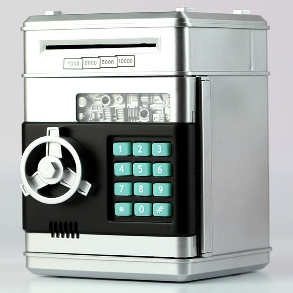 MA Kids Cartoon Electronic Money Bank Mini ATM Password Coins Money Savings Box-Sliver. 