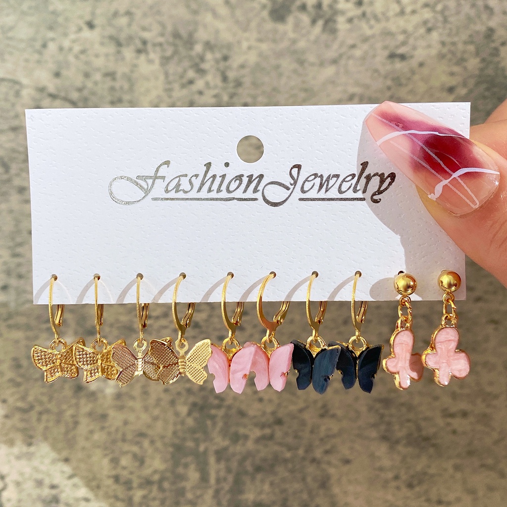 Metal Earings Female Jewelry 5Pair Set Acrylic Butterfly Earrings Set
