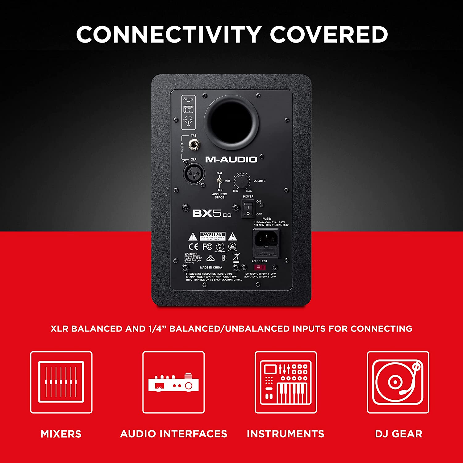 M-Audio BX5 D3 | Compact 2-Way 5" Active Studio Monitor Speaker for Music Production,1 piece. 