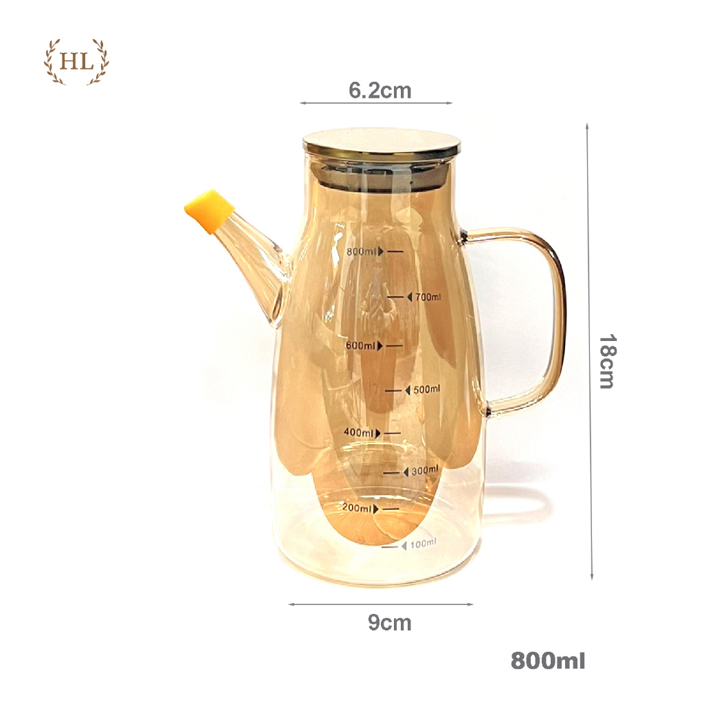 100ml and 800ml 400 DEGREE HEAT RESISTANT Oil Tank | Glass jar with stopper for oil - vinegar - soy sauce - fish sauce | GOLD POTTER WITH Stainless steel lid