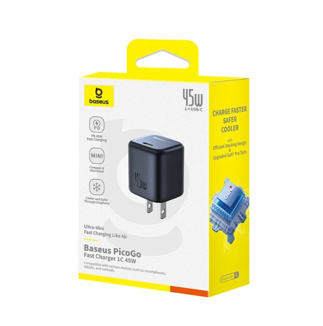 Baseus 45W Charger, PicoGo C1 USB C Charger Block Fast Charging, Compact Type C Wall Charger for iPhone16/15/14/13/12 Series, Galaxy Series, MacBook Etc
