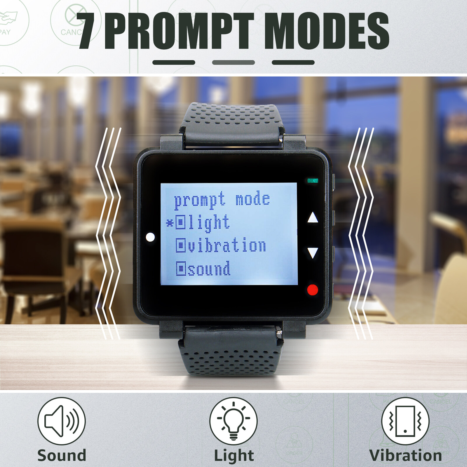 Retekess T128 Restaurant Pager System Waiter Queue Wireless Calling System Rechargeable Watch Pager and TD033 Buttons. 