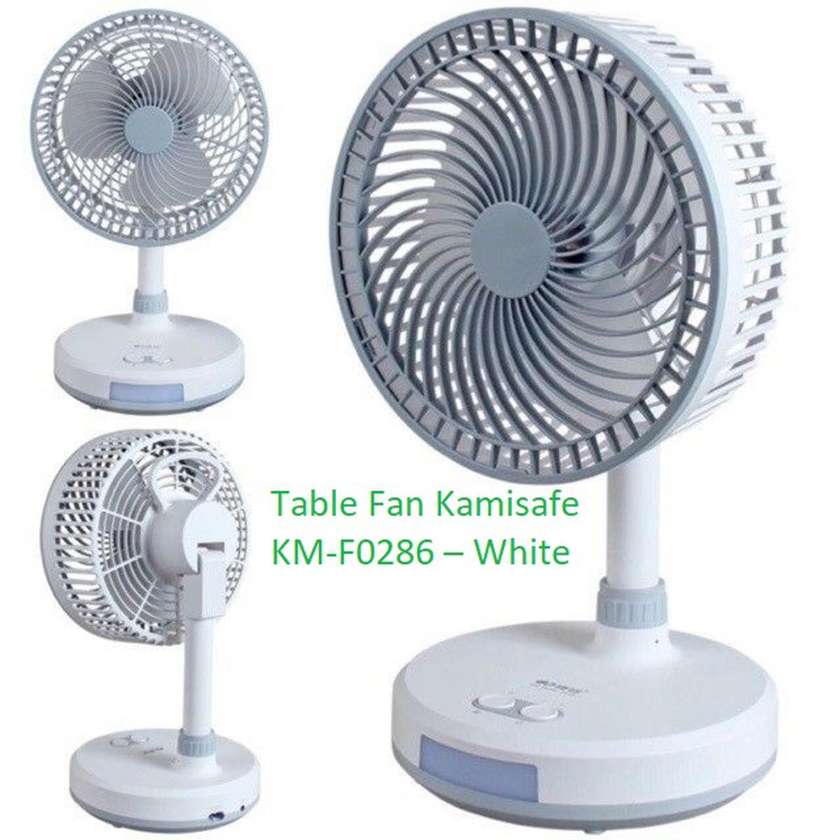 Table Fan Kamisafe KM-F0286 – White/ fan and light/Portable fan, Mini Fan, Table Stand, adjustable angle, easy to carry, can be used as a phone holder, model KM-F0286