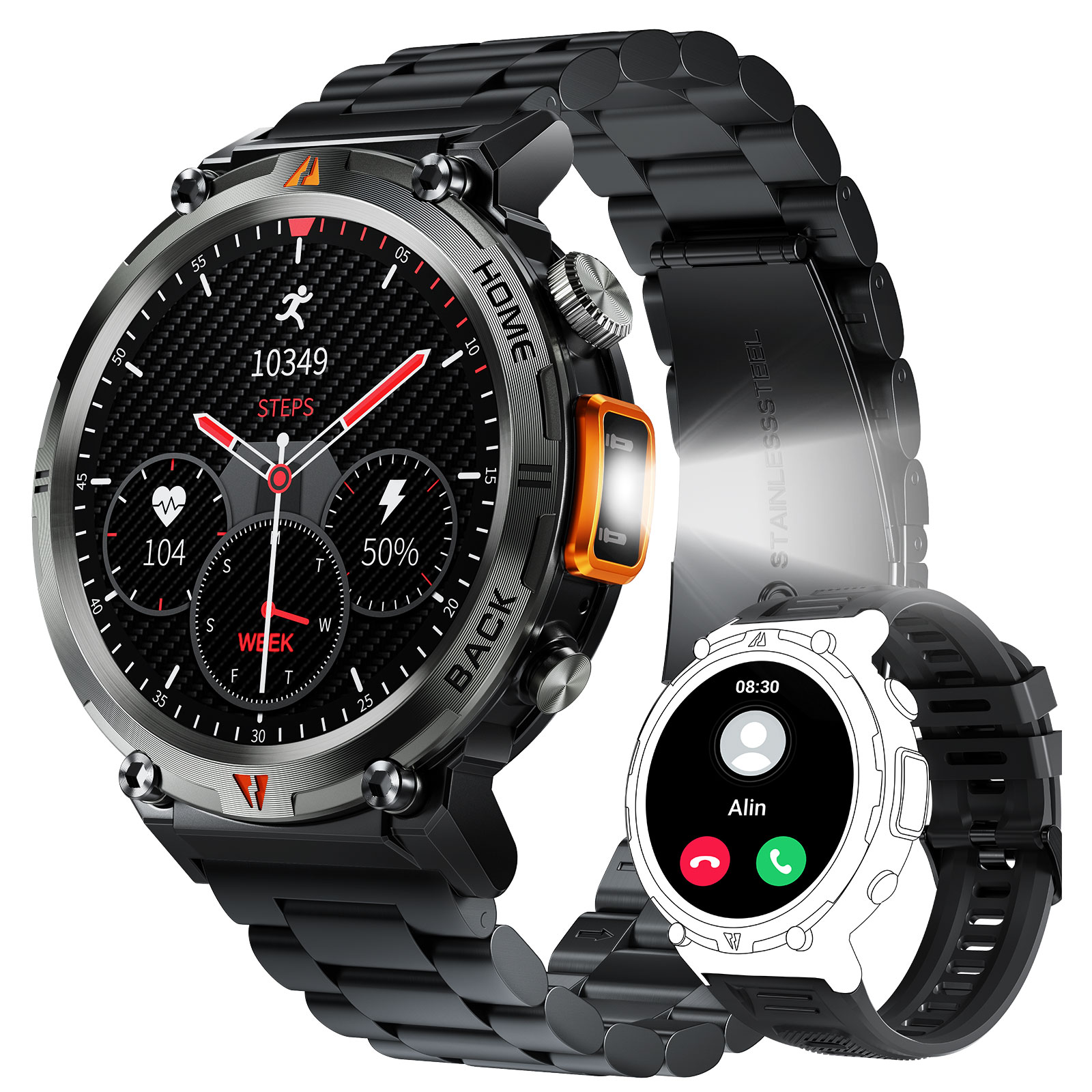 EIGIIS KE3 Bluetooth Call Smart Watch Men Full Touch Screen Health Monitor Clock With Flashlight Men SmartWatch For IOS Android. 