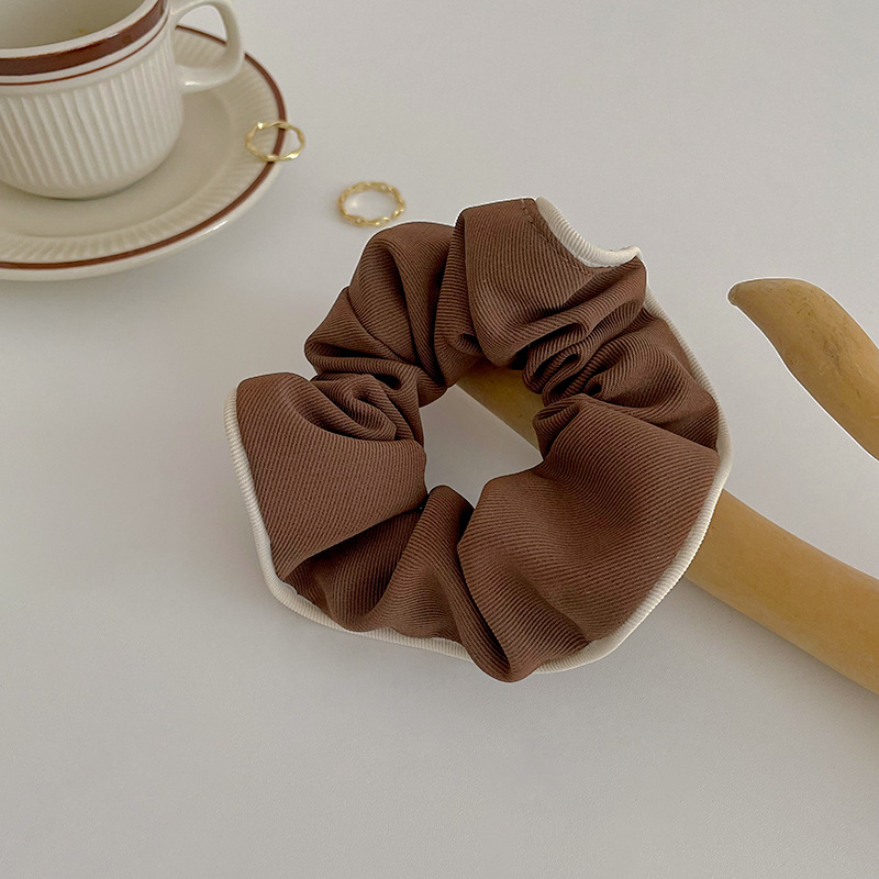 Elegant milk coffee color large intestine hair tie Korean ins sweet cotton and linen French headband hair accessories simple hair rope for women