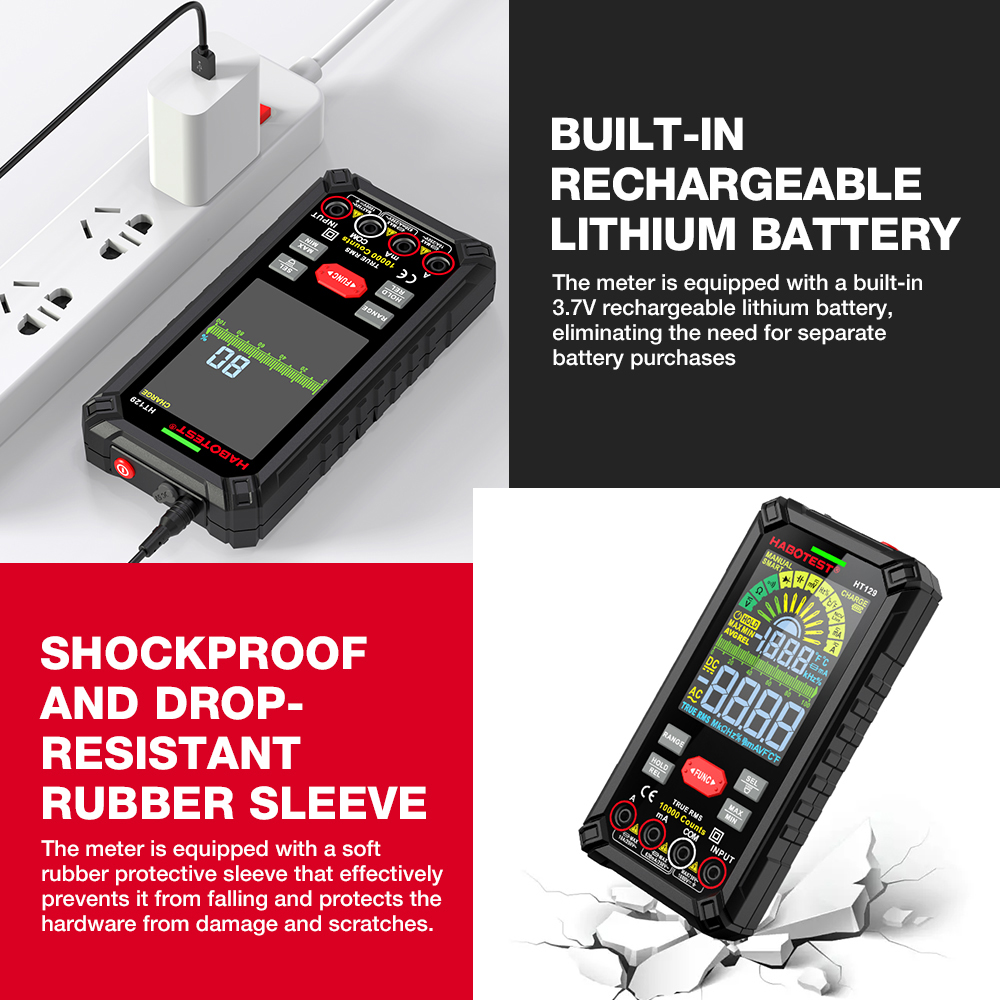 HABOTEST HT129 10000 Counts Digital Multimeter Smart Anti-burn DC AC Voltage Current True RMS Voltmeter Rechargeable Multitester. 