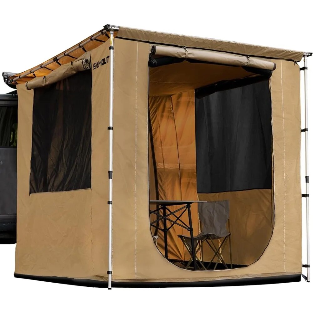 Camping Tent Vehicle Awning Room 8.2' X 8.2' Rip-Stop 420D Oxford Side Awning Changing Room With PVC Floor Carport Pergola Shade