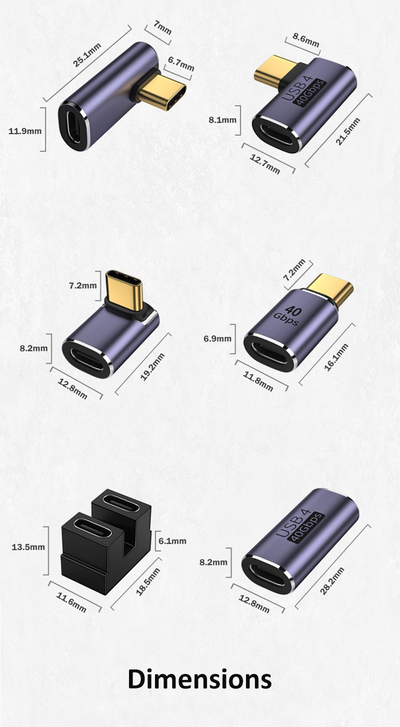 Multiple USB C F Adapter L Shape Angle Elbow Adapter USB C Female Type C Male 40Gbps Speed Data Adapter Converter Thunderbolt. 