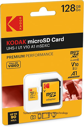 Kodak 128GB UHSI U3-V30 A1 Class 10 MicrosdXC Memory card. 