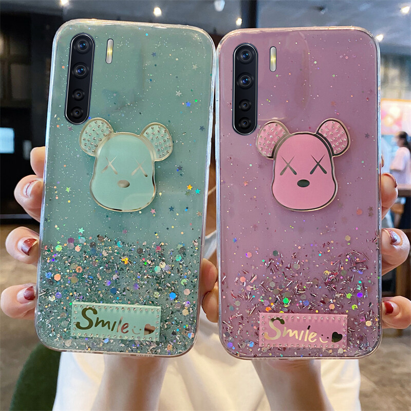 Phone case OPPO Reno 3 Shiny Ring Case Glitter Soft Transparent Gloomy Bear Cases For OPPO Reno3 Back Cover Stars Moon Girls