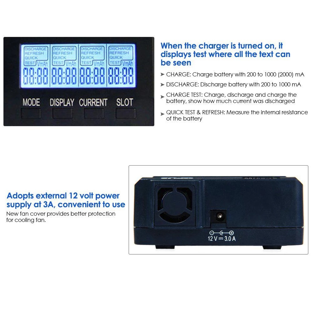 OPUS BT-C3100 V2.2 Universal Four Slots LCD Screen Replenisher Smart Rechargeable Smart Battery Charger Accessories Parts New. 
