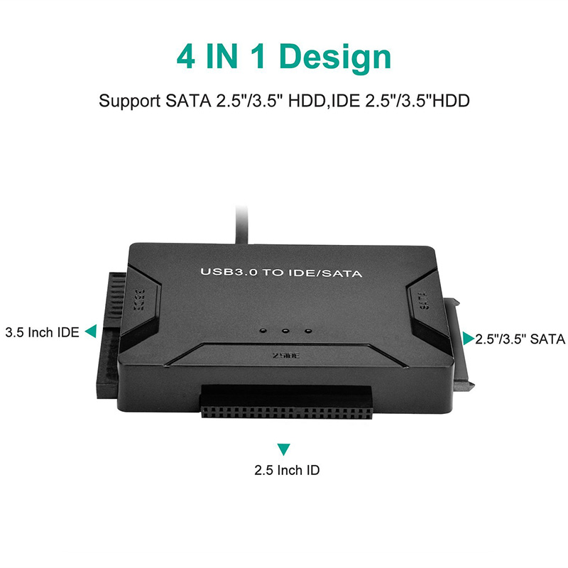 USB SATA IDE Adapter w/ 12V2A Power Cable,2.5 3.5 IDE / SATA HDD to USB 3.0 Converter,2.5 SSD / IDE Hard Drive CD-ROM to USB 3. 