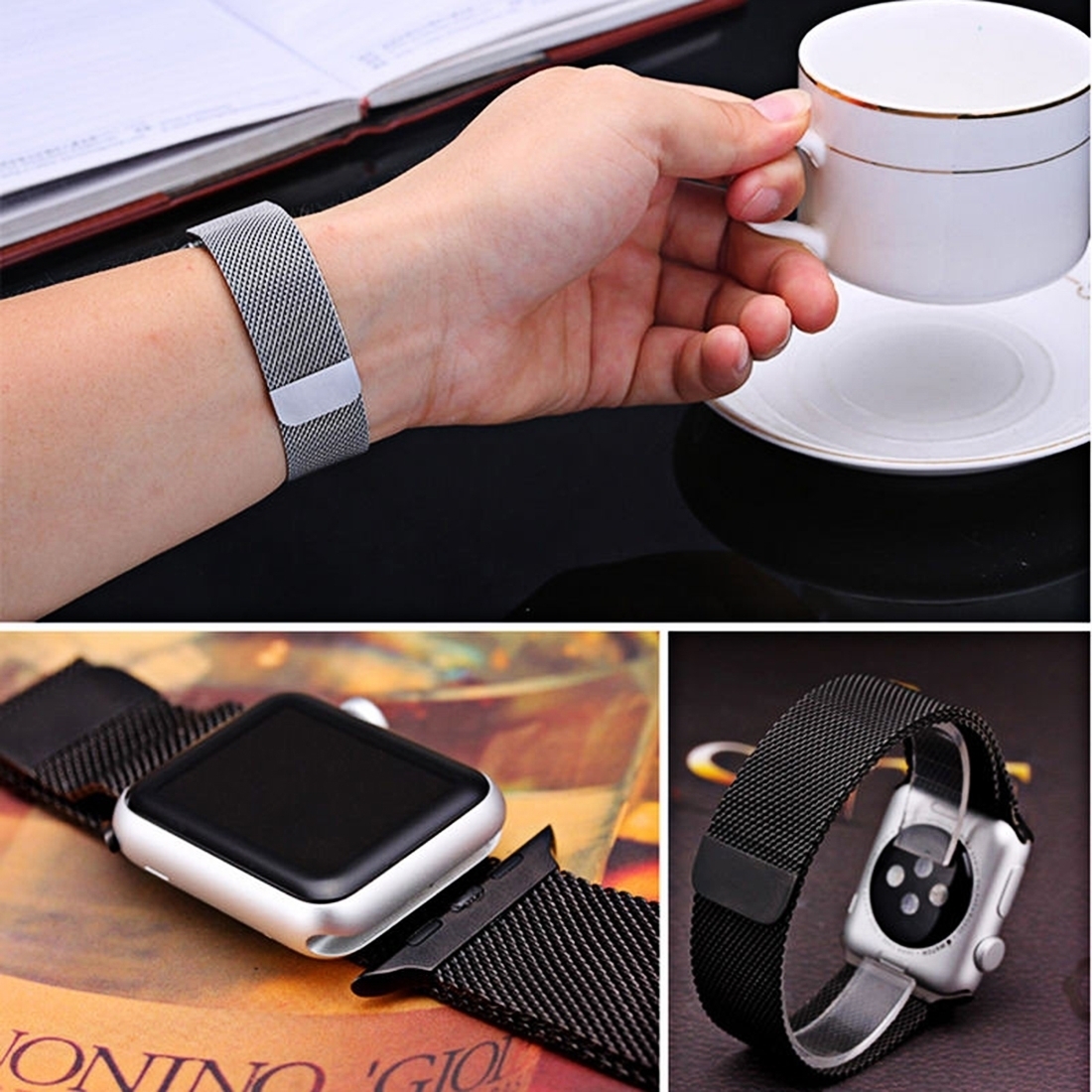 For Apple Watch 38mm Milanese Loop Magnetic Stainless Steel Watch Band. 