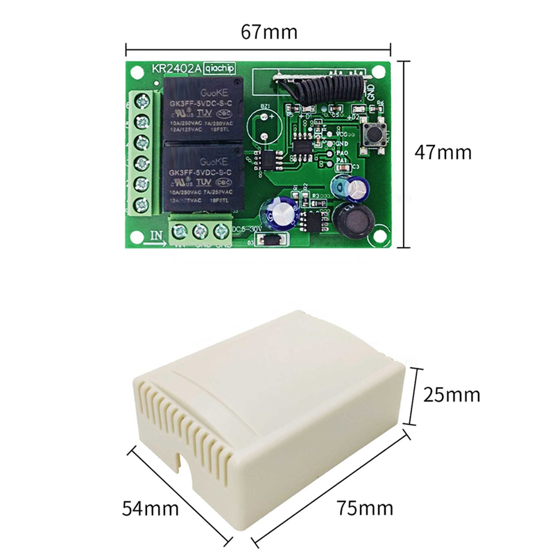433MHz Remote Control Switch Wireless Relay 2CH Module RF Transmitter DC 5V 12V 24V 30V for Garage Door Light Lamp Easy Install Easy to Use