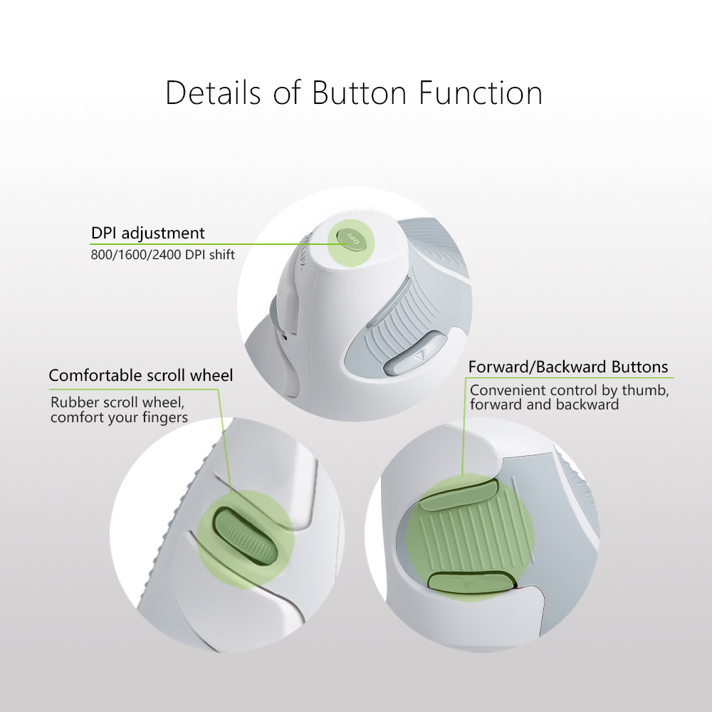 Delux M618BU White Wired Ergonomic Vertical Mouse 1600 DPI 6 Buttons Optical Right Hand Mice with Wrist mat For PC Lapt. 
