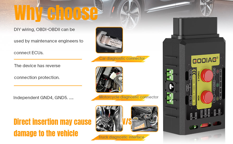 GODIAG GT108 C Configuration OBDI-OBDII Universal Conversion Adapter For Cars, SUVs, Trucks, Tractors, Mining Vehicles, Generators, Boats, Motorcycles. 