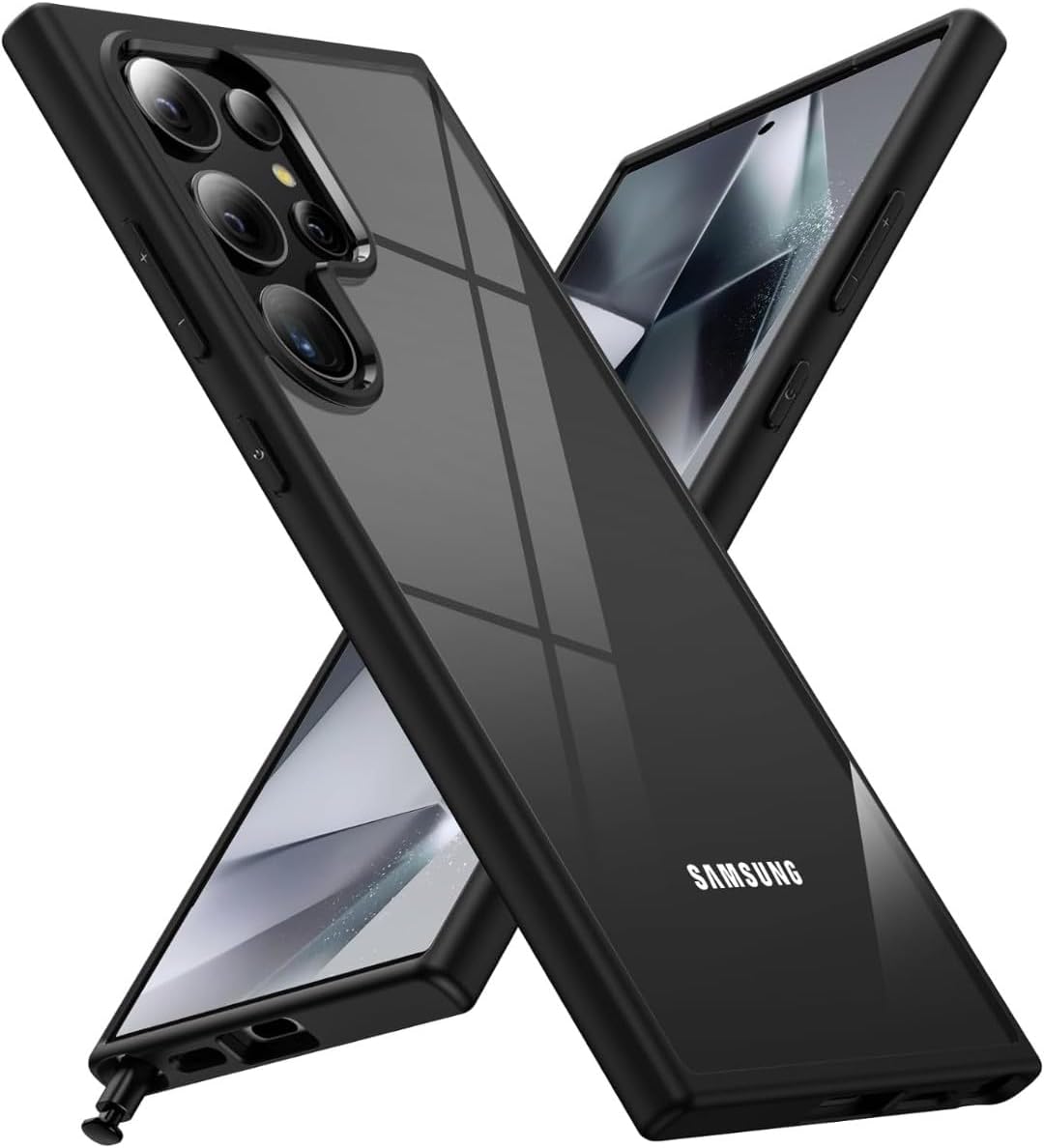 For Samsung Galaxy S24 Ultra Magic Mask Q Series Clear Case Compatible Case Shockproof Hard PC Soft Silicone Transparent Protective Slim Hard Back Cover with Silicone Frame- Black