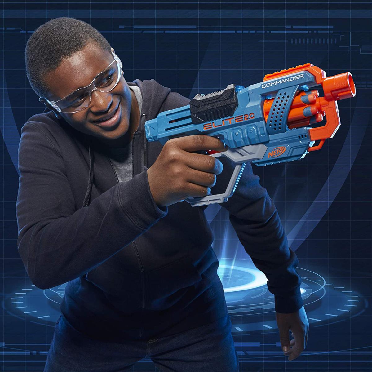 NERF Elite 2.0 Commander RD-6 Blaster, 12 Official Darts, 6-Dart Rotating Drum, Tactical Rails, Barrel, and Attachment Points. 
