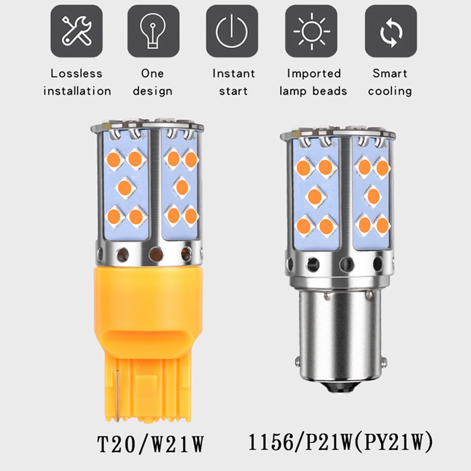 2 Pcs Led Bulb 3030 35Smd Canbus Led Lamp for Car Turn Signal Lights Amber Lighting-T20 7440 & 1156 P21W. 