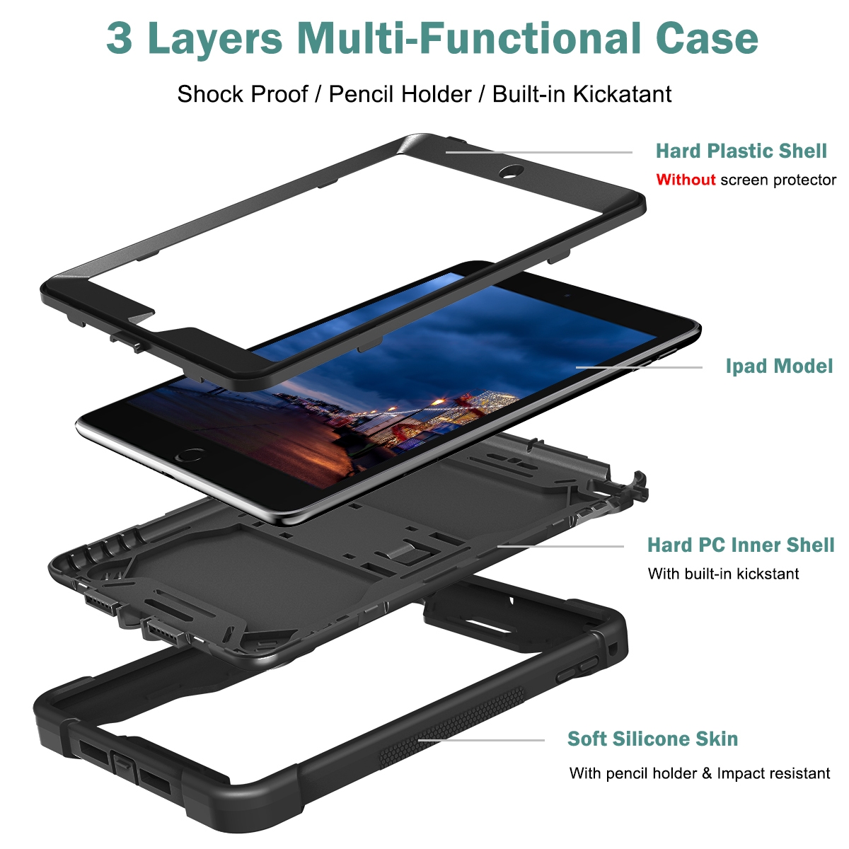 Silicone + PC Shockproof Protective Case with Holder For iPad mini / mini 4. 