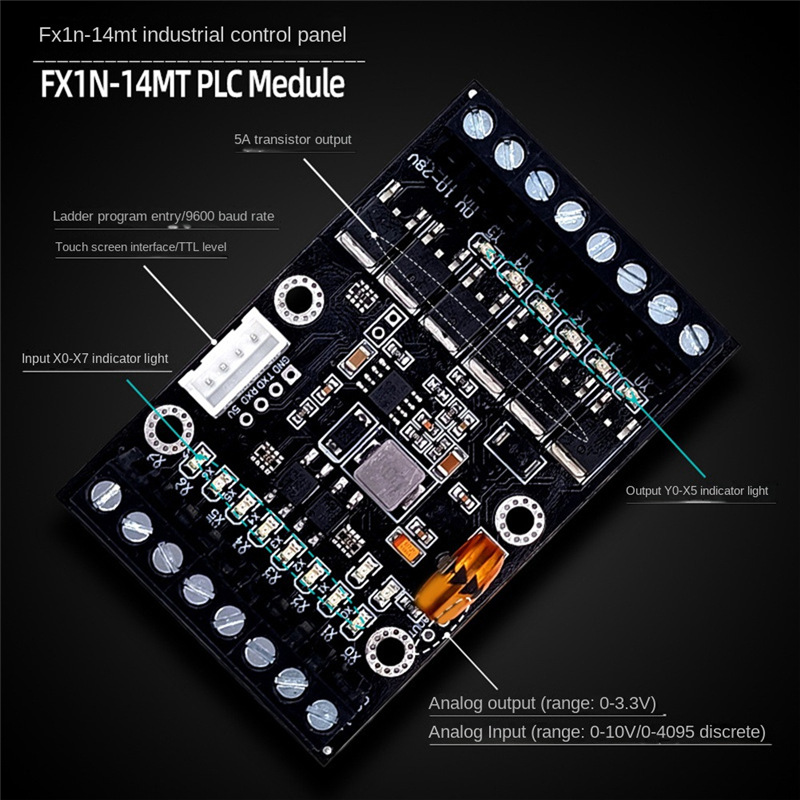 FX1N-14MT PLC Industrial Control Board Replacement Spare Parts Case+USB-TTL Cable PLC Analog Input/Output with Guide Rail. 