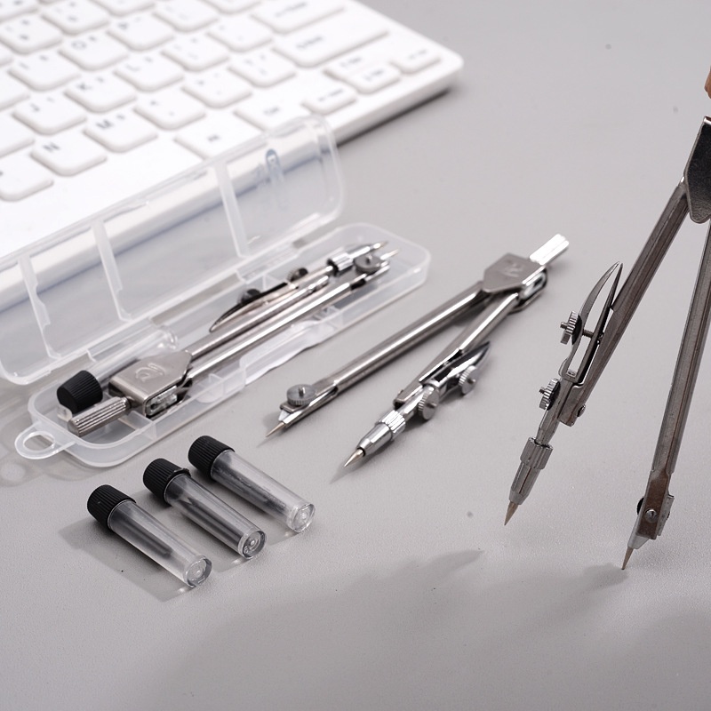 1Pc Simplified Compass Standard Engineering Drawing Tool, Drawing Metal Compass Multifunctional Circular Instrument with Core, Stationery, Learning Office Supplies. 