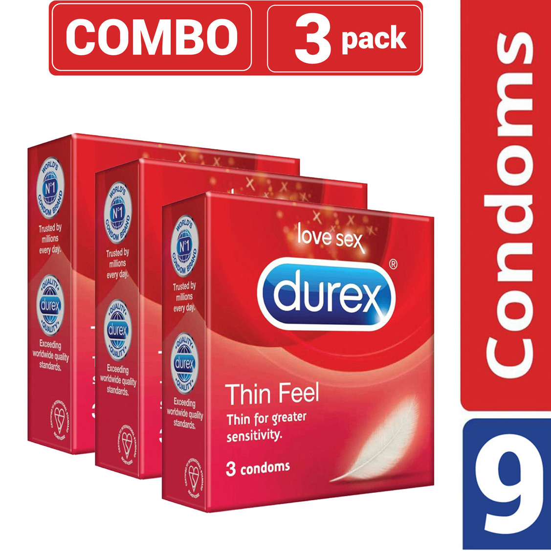 Durex - Thin Feel Condom - Combo Pack - 3 Pack. 